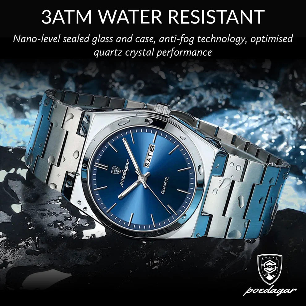 PODAGAR Ultra-Thin Men’s Calendar Watch – Stylish Stainless Steel Quartz Watch with Day-Date Display