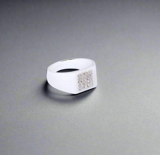 Elegant White Crystal Ring – Stainless Steel with Acrylic Plating