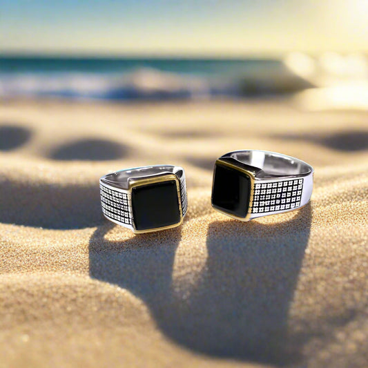 Men’s Silver Turkish Ring – Stainless Steel with Resin Polish