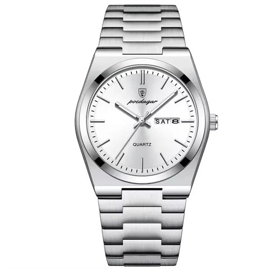 PODAGAR Ultra-Thin Men’s Calendar Watch – Stylish Stainless Steel Quartz Watch with Day-Date Display