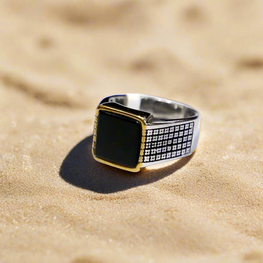 Men’s Silver Turkish Ring – Stainless Steel with Resin Polish